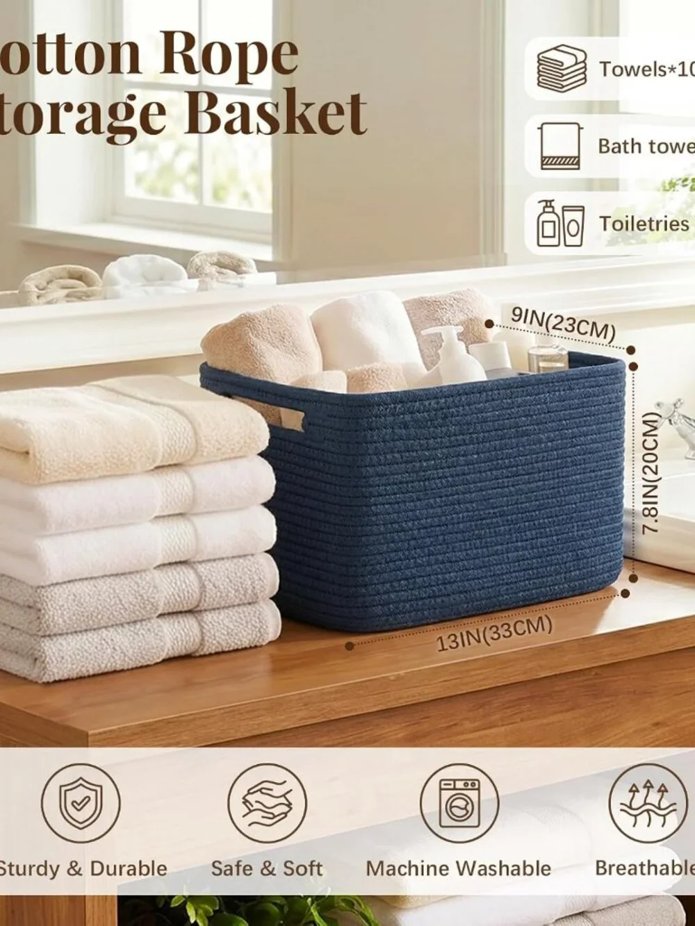 New 4Packs Natural Cotton Rope Storage Baskets for Organizing Toys, Clothes